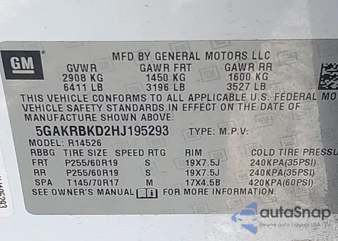 2017 Buick Enclave Leather from USA, damaged, VIN 5GAKRBKD2HJ195293